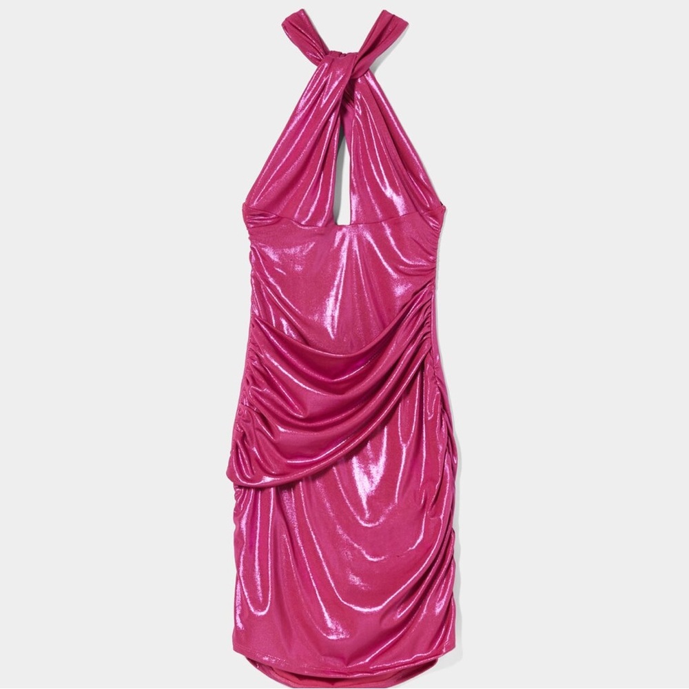 Bershka Laminated effect mini dres whit knot at neckline